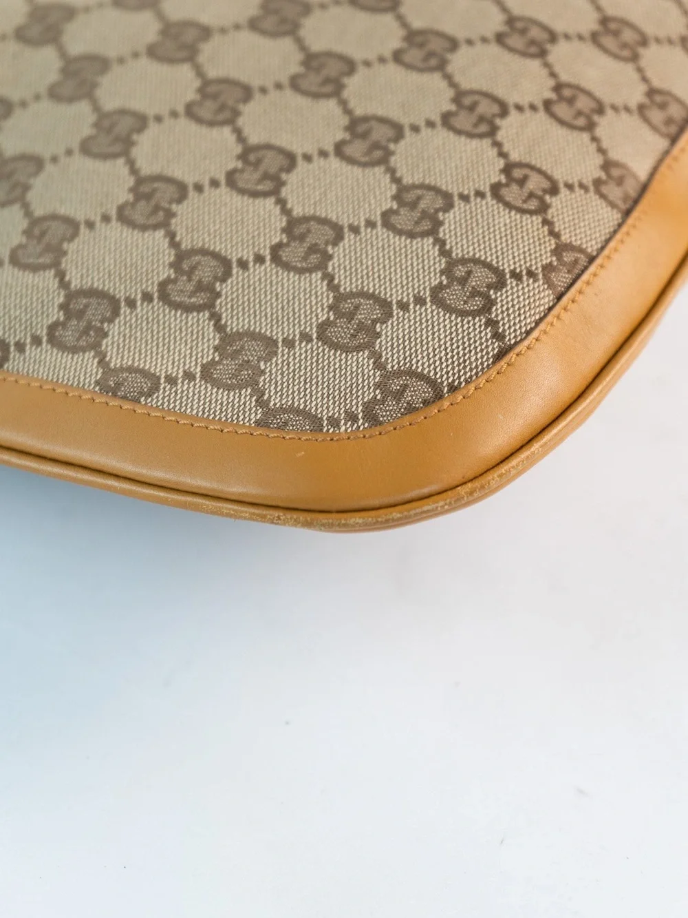 GG Monogram Canvas Leather Shoulder Bag in Tan